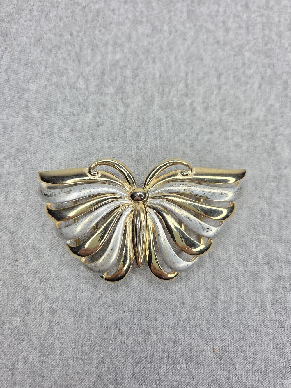 Butterfly Belt Buckle Vintage 1980s Two Tone Gold Silver Interlocking Two Piece